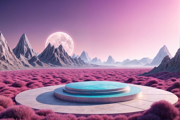 fantasy landscape with empty podium