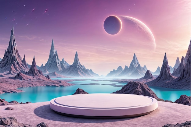 fantasy landscape with empty podium