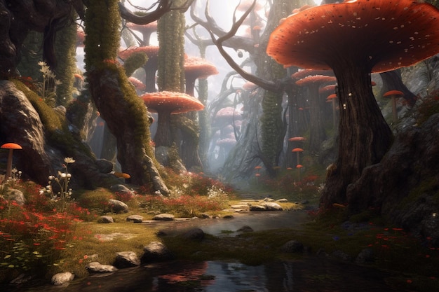 Fantasy landscape with fantasy forest