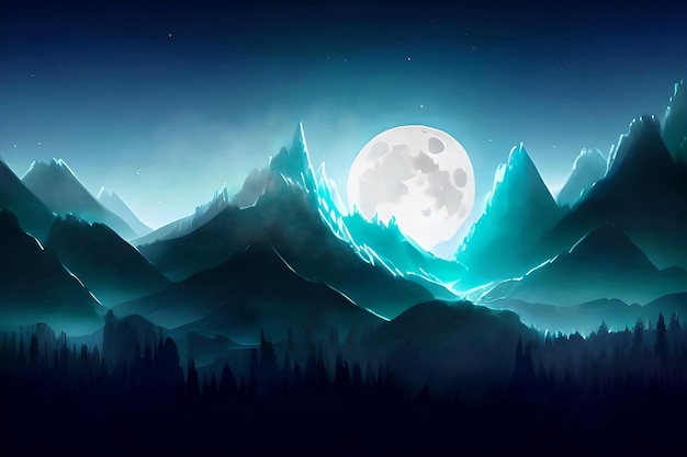 Photo fantasy landscape with a full moon generative ai