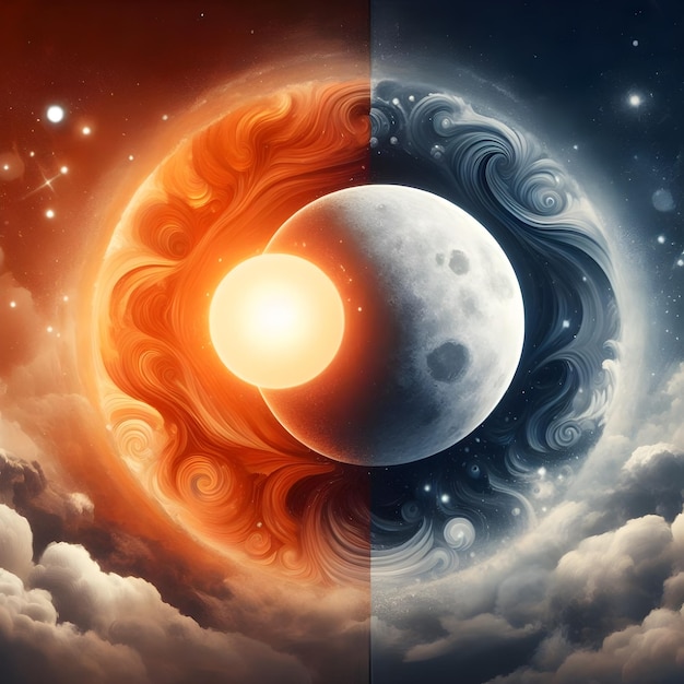 Foto paesaggio fantastico con la luna e l'alba nel cielo illustrazione 3d