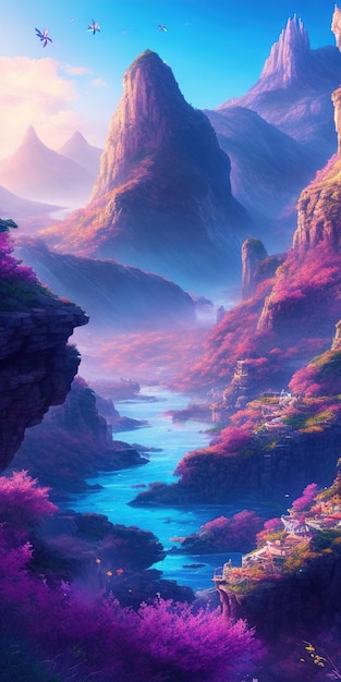 Fantasy landscape with mountains