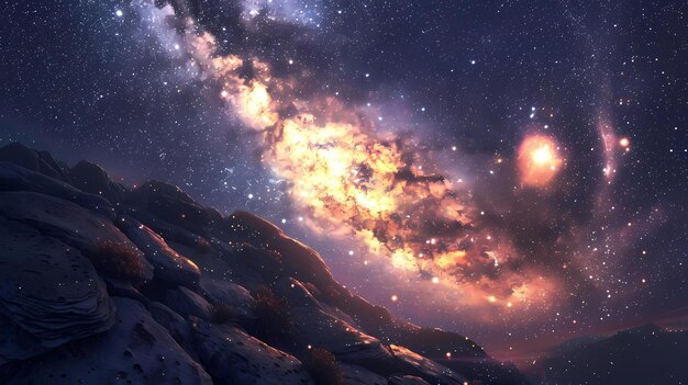 Fantasy landscape with nebulae and stars Generative AI illustrations