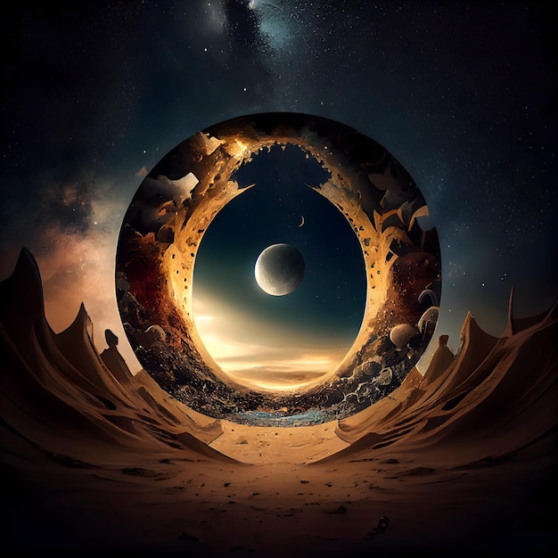 Fantasy landscape with planet and moon 3D illustration Elements of this image furnished by NASA