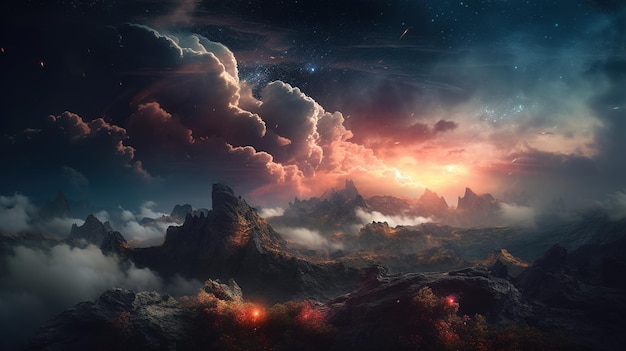 Fantasy Landscape with skies