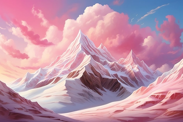 Fantasy landscape with snowy mountains and blue sky