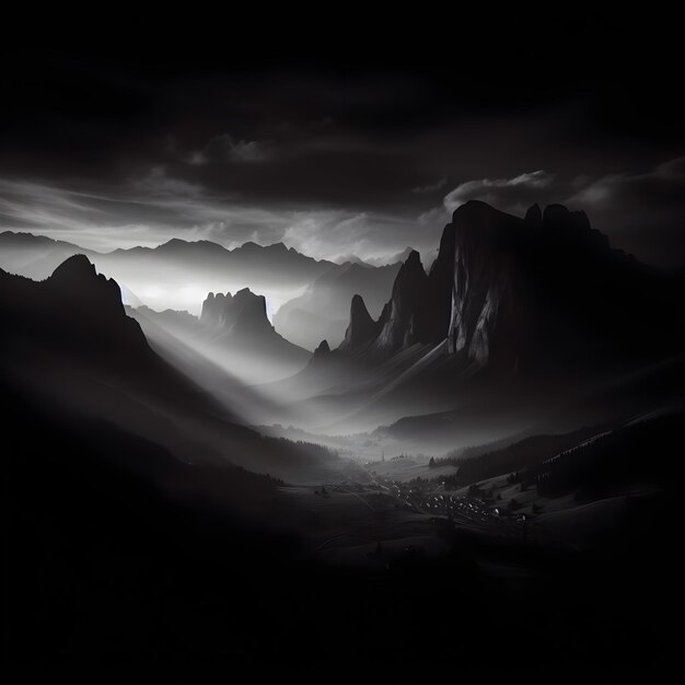 Fantasy landschap met bergen en wolken in de lucht 3d illustratie