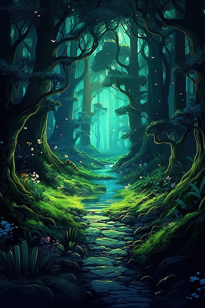 fantasy large dark forest illustration