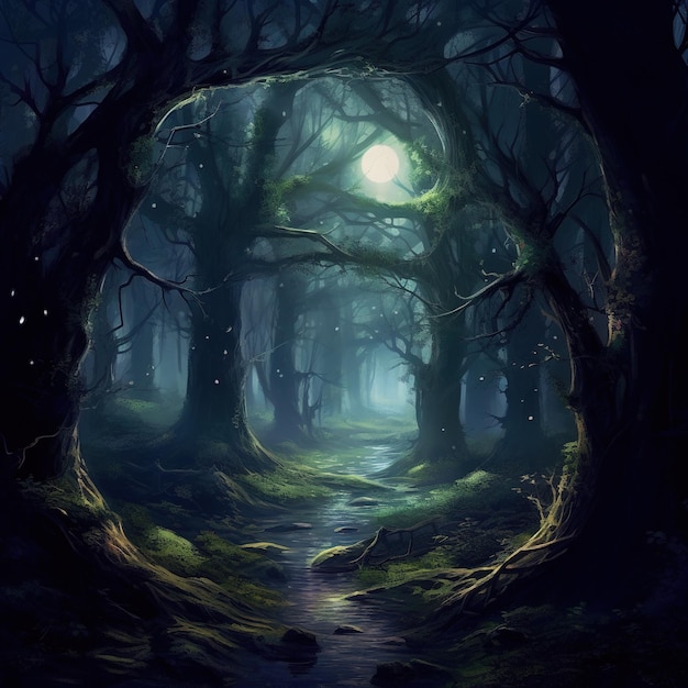 fantasy large dark forest illustration