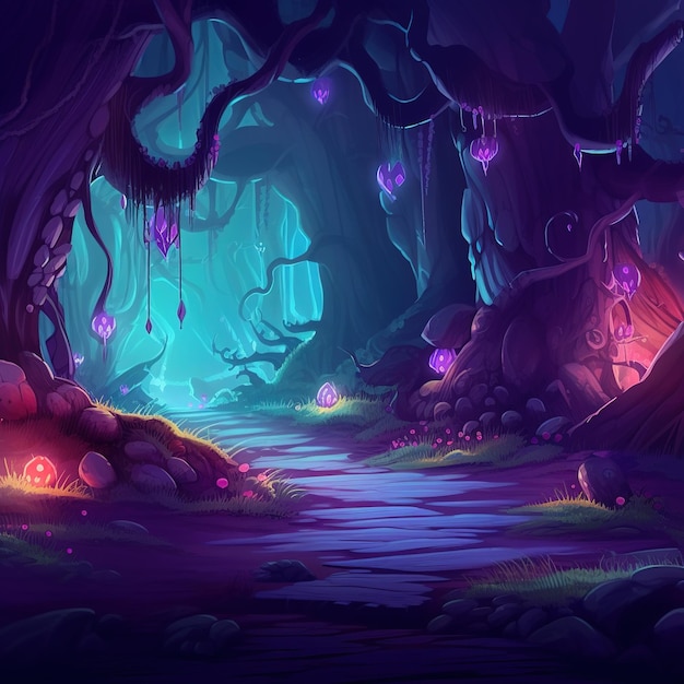 fantasy large dark forest illustration