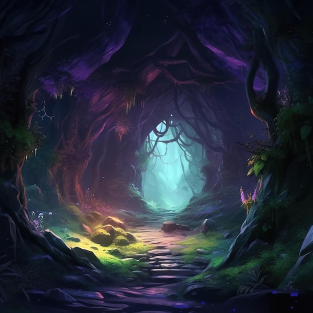 fantasy large dark forest illustration