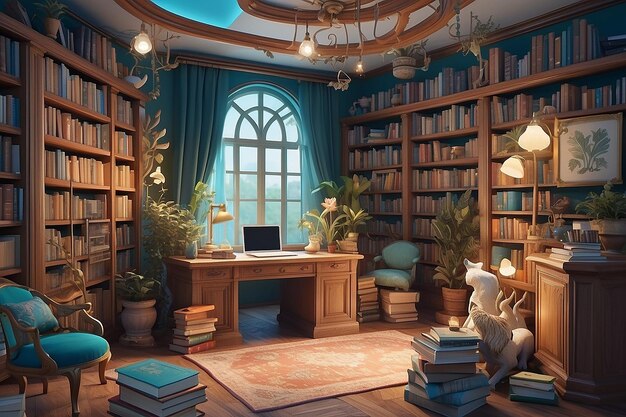 Fantasy Library Home Office Enchanting Space for Creative Escape