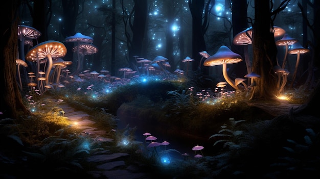 Fantasy lights in the forest fairytale atmosphere