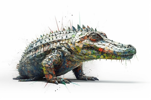 Fantasy low poly crocodile isolated on white background 3D illustration