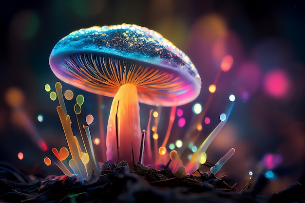 Photo fantasy magic luminous mushroom