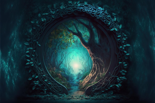 Fantasy magic portal A portal in the elven forest to another world