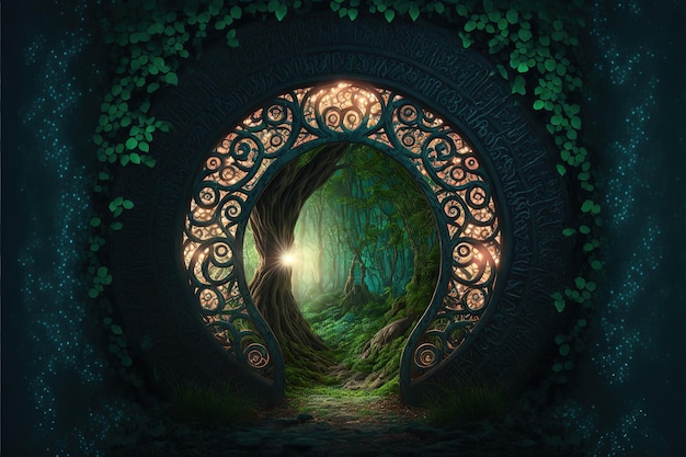 Photo fantasy magic portal a portal in the elven forest to another world