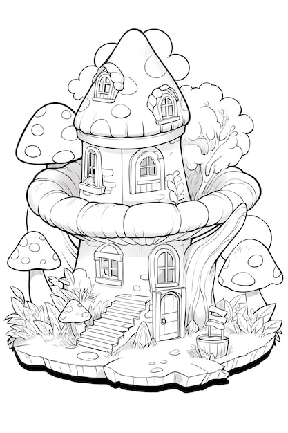 fantasy magical fairy house for coloring page