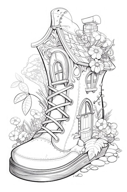 fantasy magical fairy house for coloring page