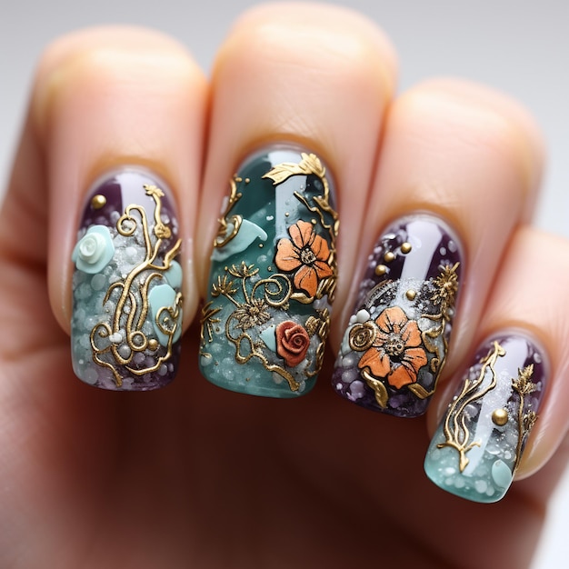 a fantasy manicure on a white background