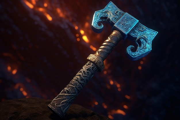 Fantasy medieval battle axe on a dark background