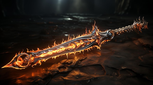 fantasy medieval battle fantasy sword with burning flame