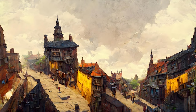 Fantasy medieval town street neural network generated art