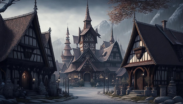 Fantasy medieval village by generative AI