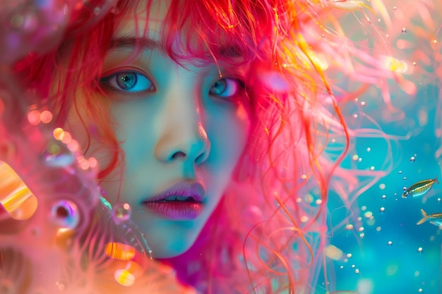 Fantasy mode Koreaans model onder water Roze haar zeemeermin