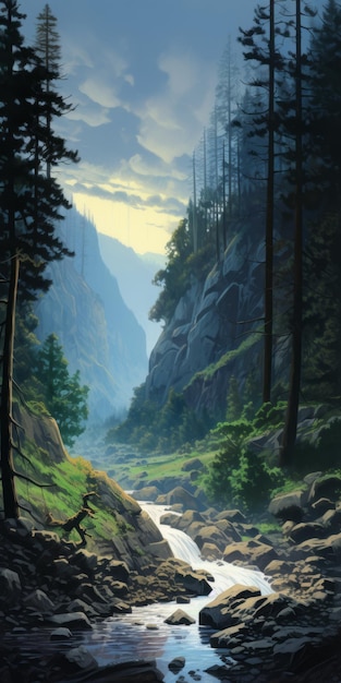 Photo fantasy mountain road detailed artistic depiction of a romantic wilderness