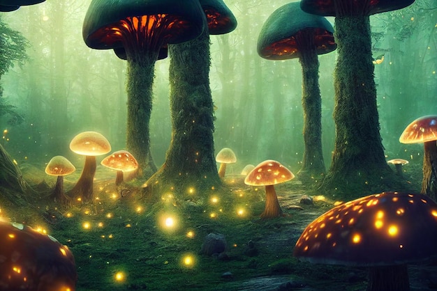 Фантастический грибной лес цифровое искусство