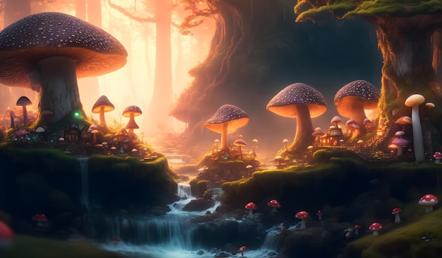 Fantasy mushroom in forest Generative AI