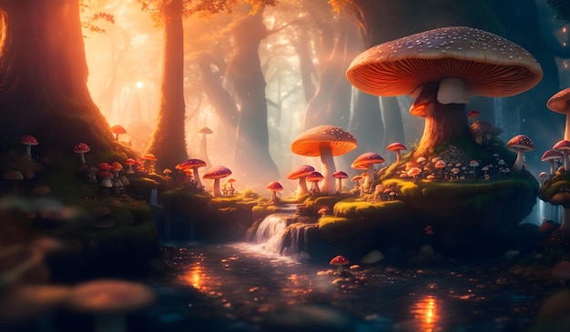 Fantasy mushroom in forest Generative AI