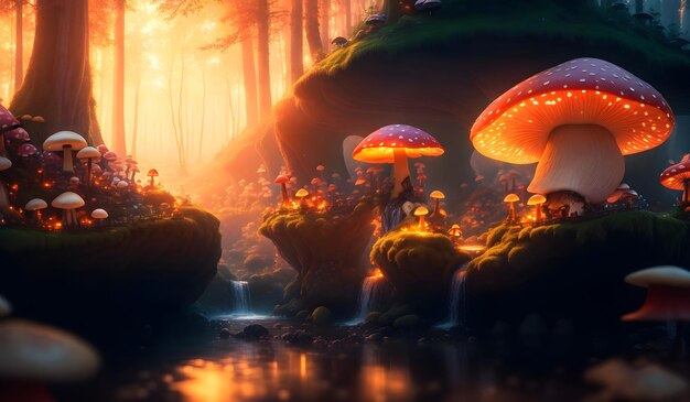 Fantasy mushroom in forest Generative AI