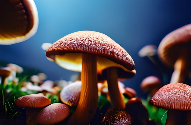 숲 속의 판타지 버섯 사진 AI 생성