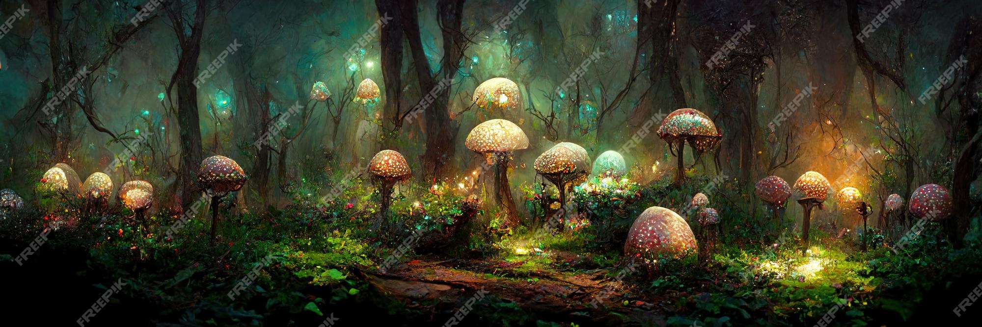 Premium Photo | Fantasy mushroom forest, trees, nature, enchanted ...