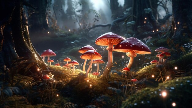 Fantasy mushrooms in the forest