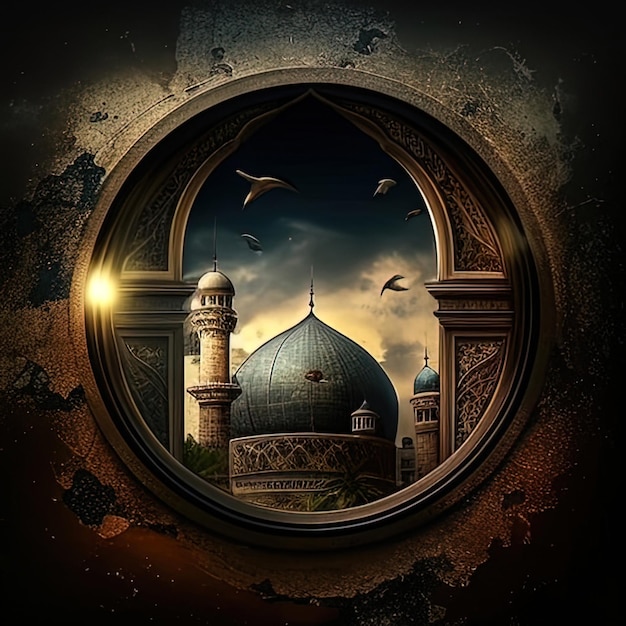 판타지 무슬림 이슬람 모스크 라마단 축하로 모스크를 배경으로 카림 AI