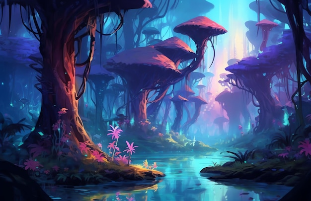 fantasy and mystical game background forest wallpaper at night