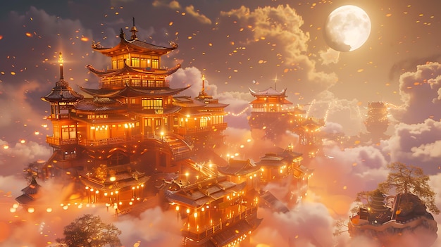 Photo fantasy mystical temple digital art style painting illustration