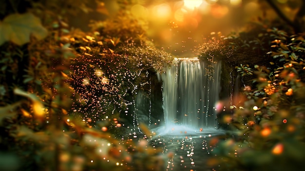 Photo fantasy mystical waterfall digital art style painting illustration