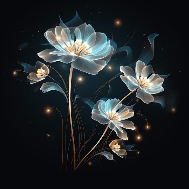 ファンタジーネオンライトデジタル輝く花の写真AI生成アート