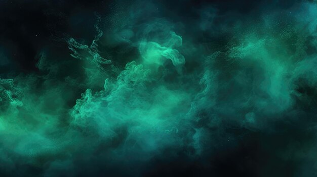 Fantasy Night Sky with Hazy and Textured BlueGreen Shiny Glitter Steam Clouds Blending on Dark