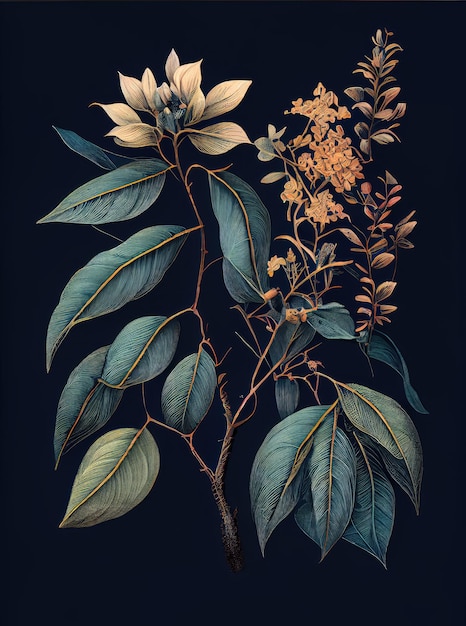 판타지 존재하지 않는 식물 Haritakilike Botanical Illustration 추상 생성 AI 일러스트레이션