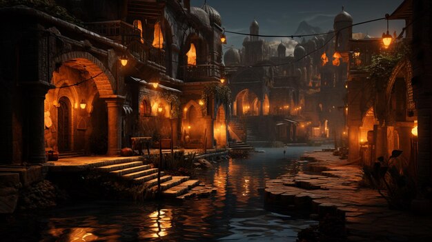 Photo fantasy old city artwork dark background ai generated picture