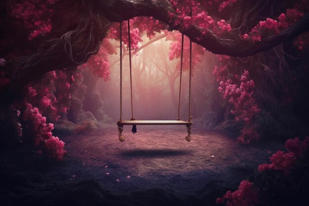 Photo fantasy pink forest