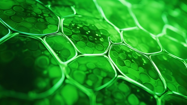 Фантастическая микроскопия растительных клеток Зелёные органические структуры Концепция Microlife Генеративный ИИ