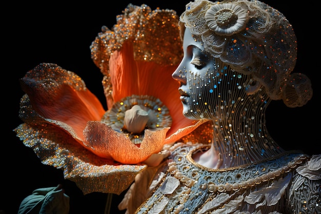 Foto un ritratto fantasy dell'antica dea romana venere con papaveri rossi arte generata dalla rete neurale