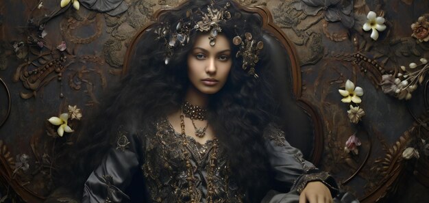 Фантастический портрет красивой девушки в платье средневековой эпохи в винтажном стиле