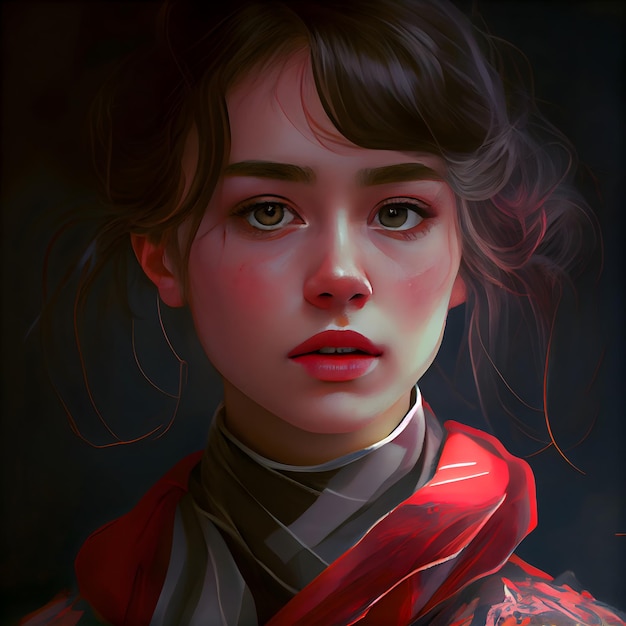 Fantasy portrait of a beautiful girl with red lips 3d rendering